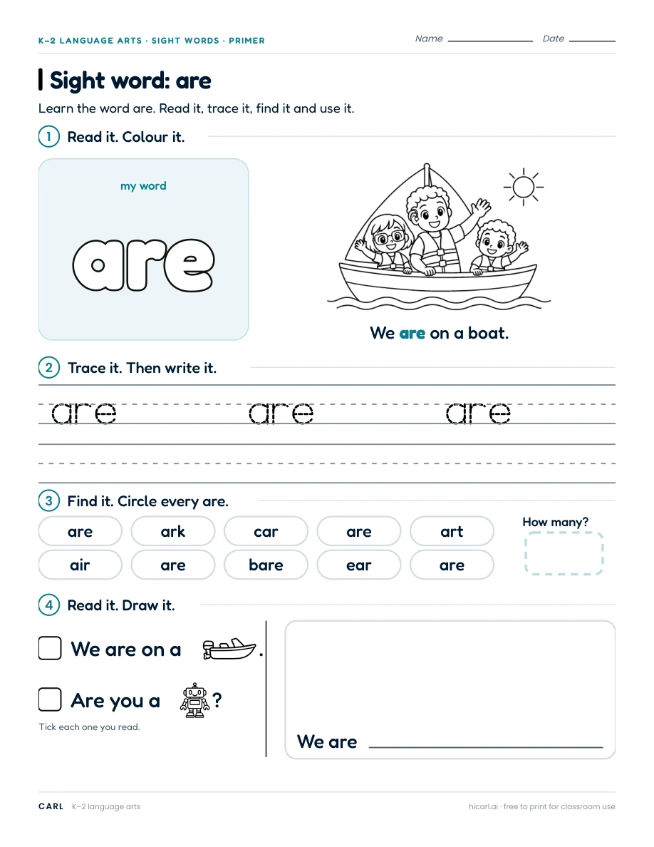 Sight word: are preview