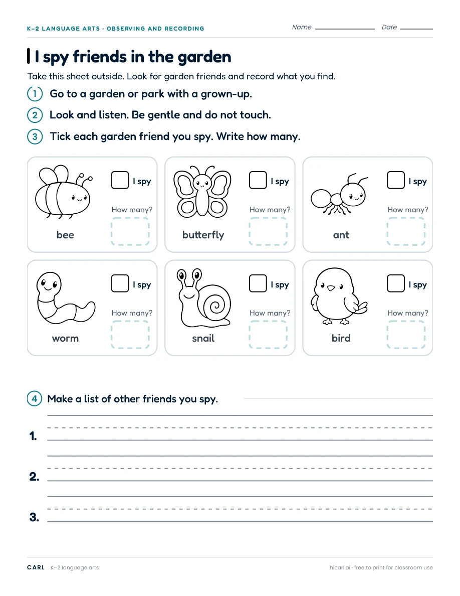 Nature observation worksheets preview