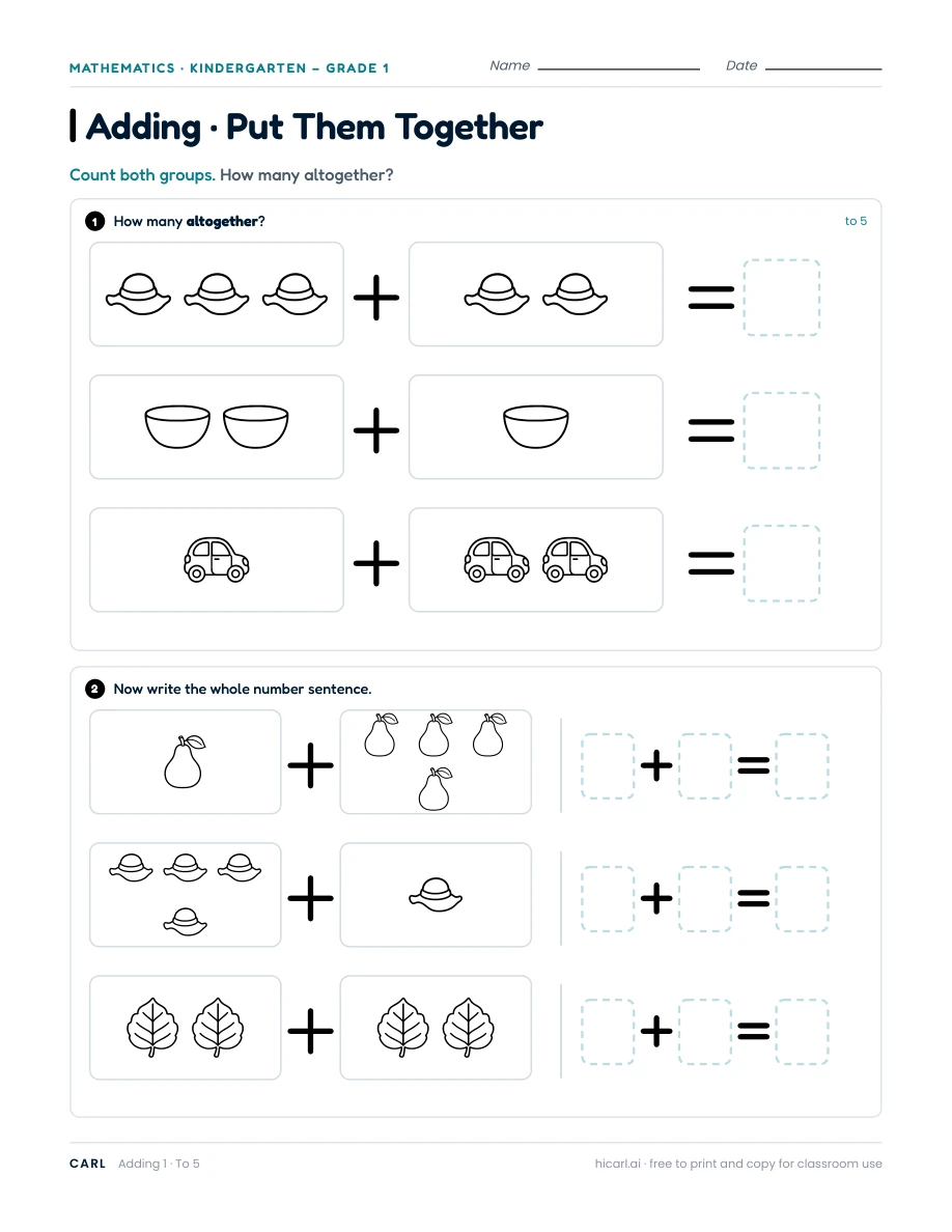 Early math worksheets preview