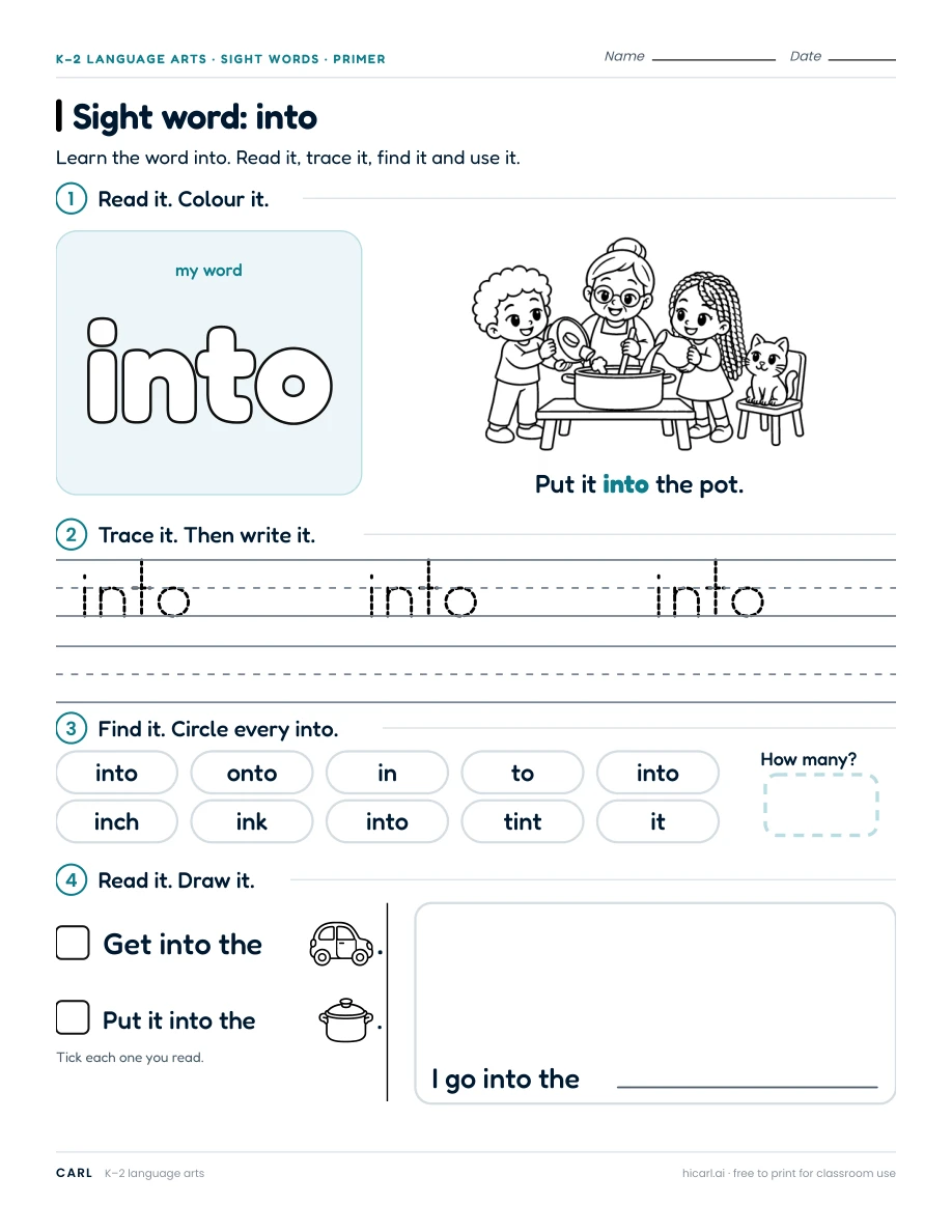 Sight word: into preview