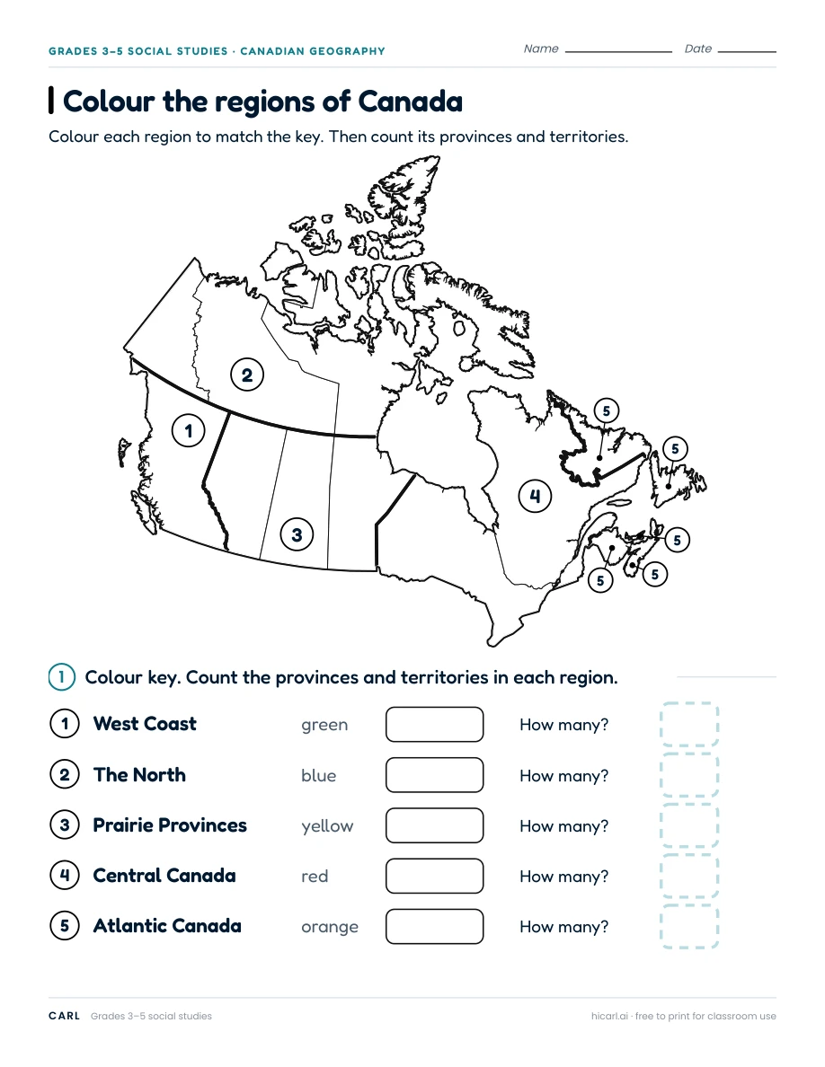 Canadian regions and research worksheets preview