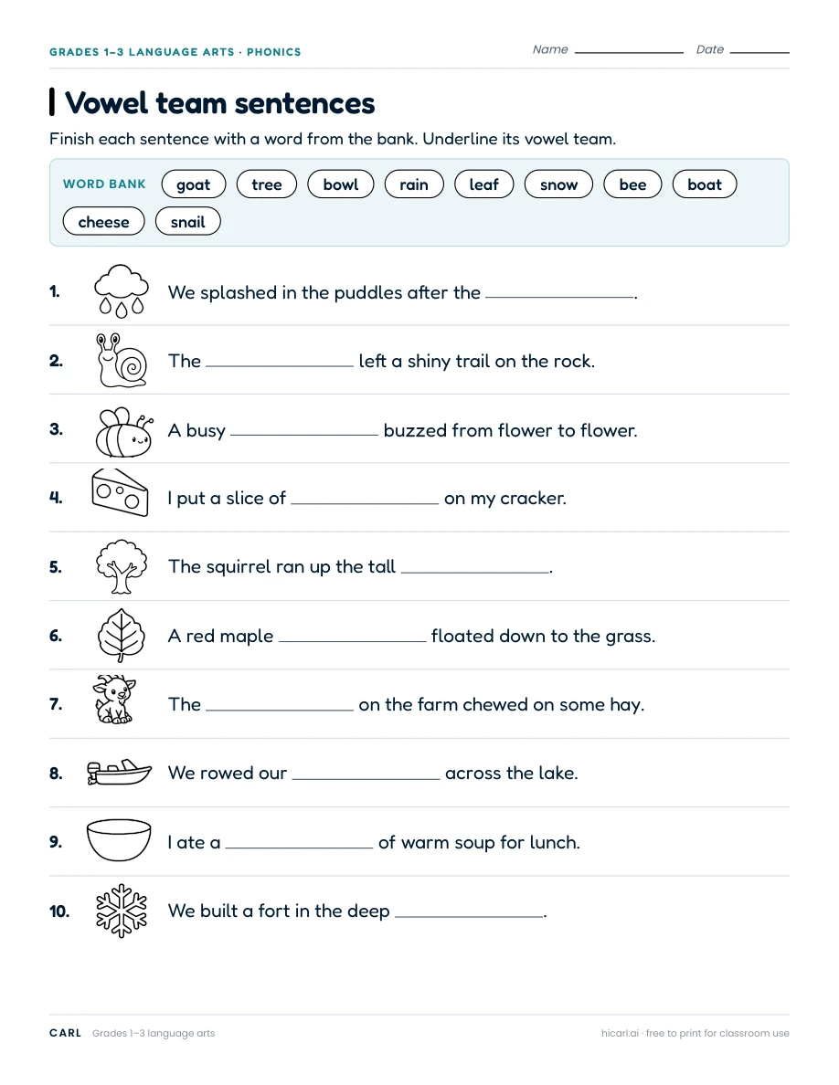Vowel team and diphthong worksheets preview