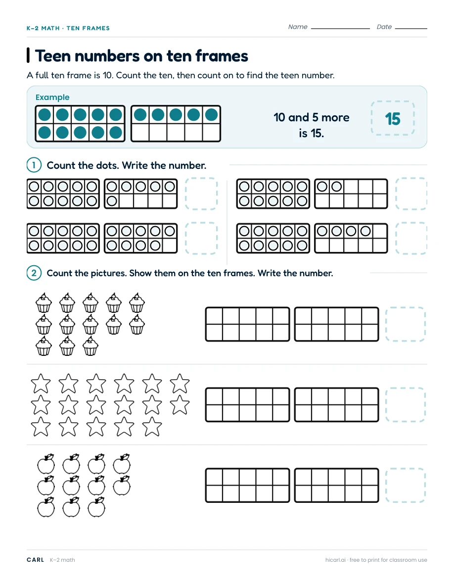 Ten-frame worksheets preview