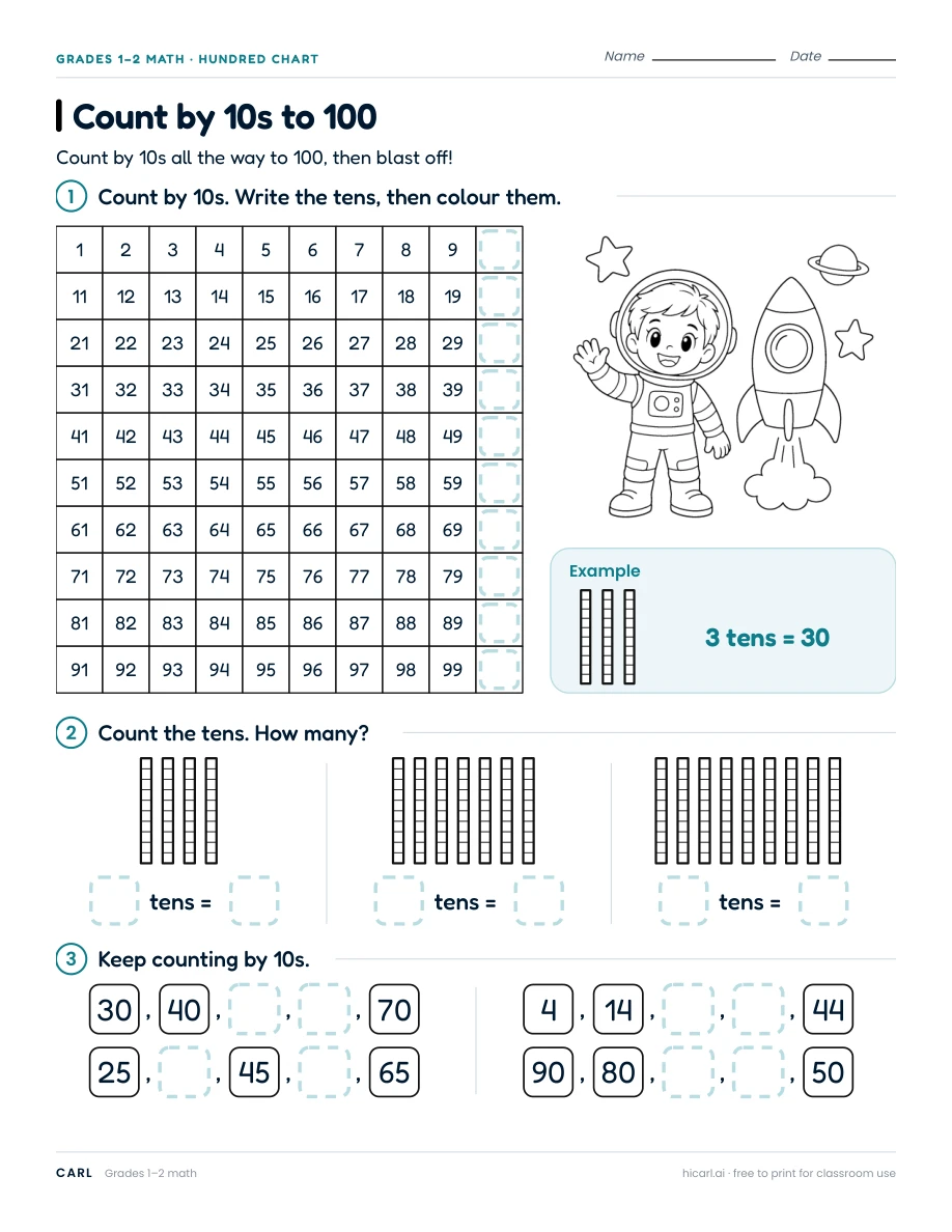 Hundred-chart worksheets preview