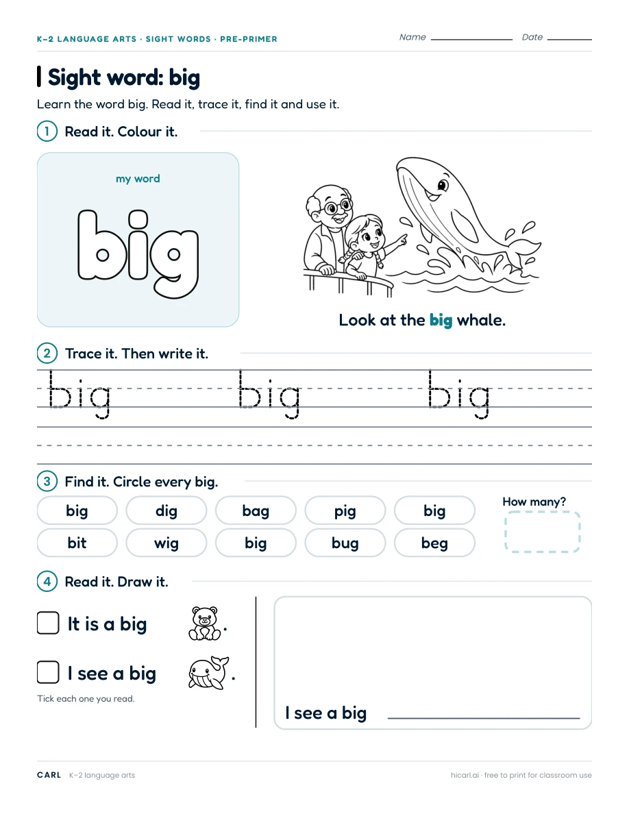 Sight word: big preview