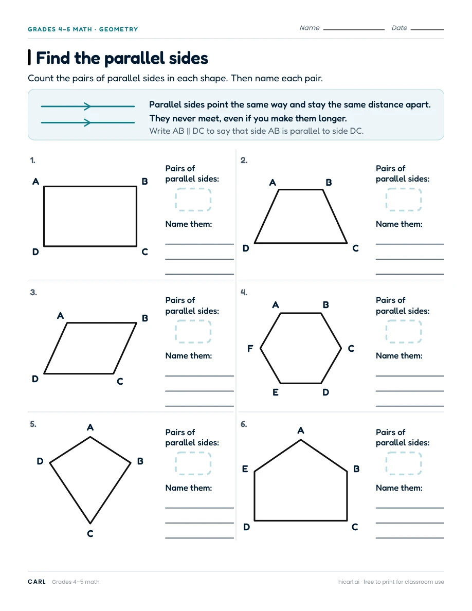 Find the parallel sides worksheet preview