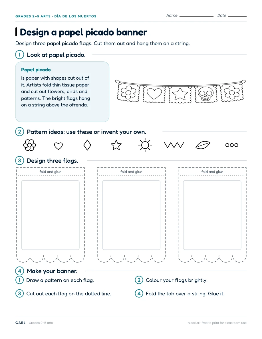 Design a papel picado banner worksheet preview