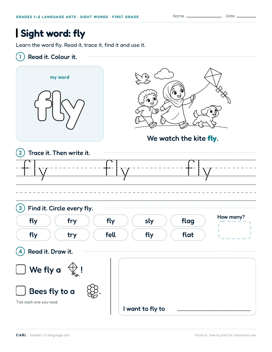 Sight word: fly preview