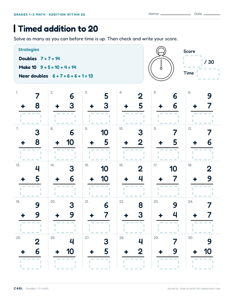Addition and subtraction fluency worksheets preview