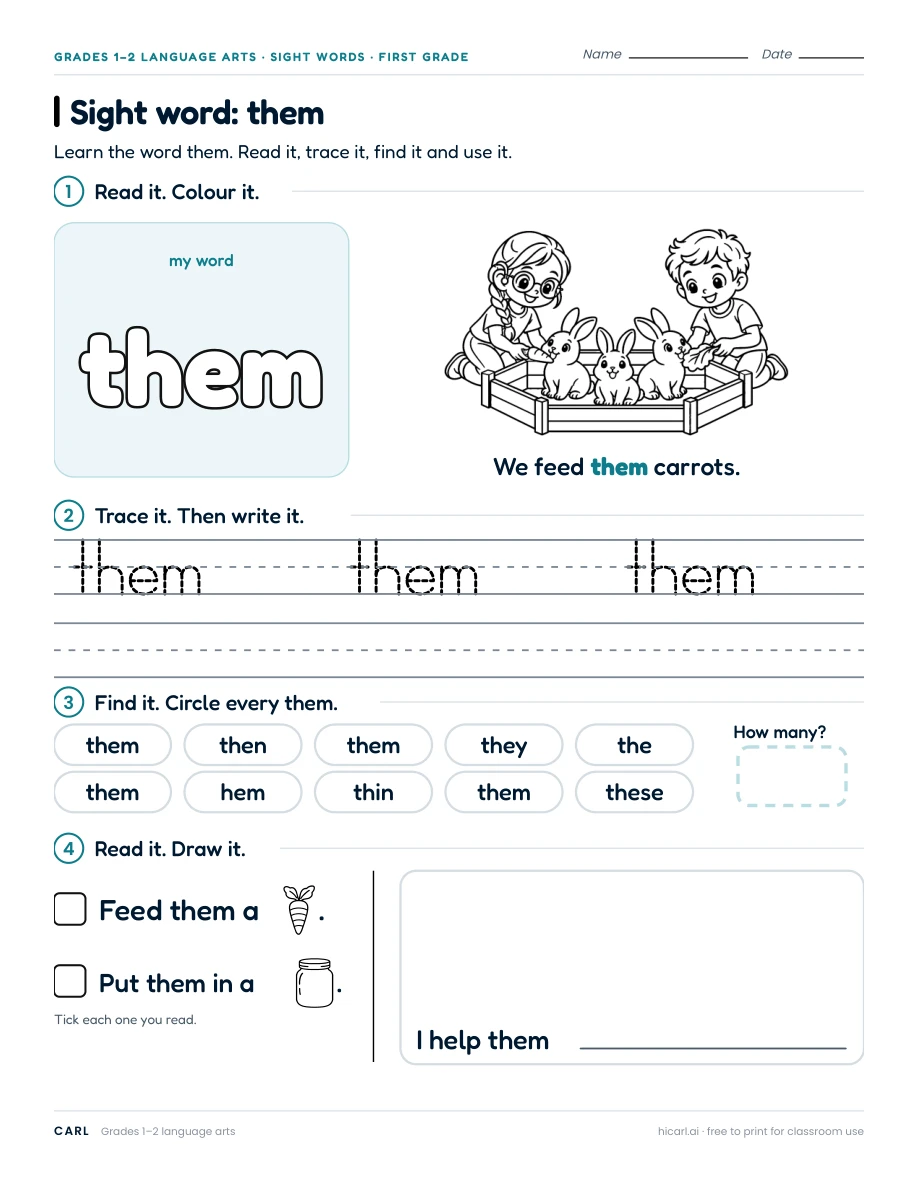 Sight word: them preview