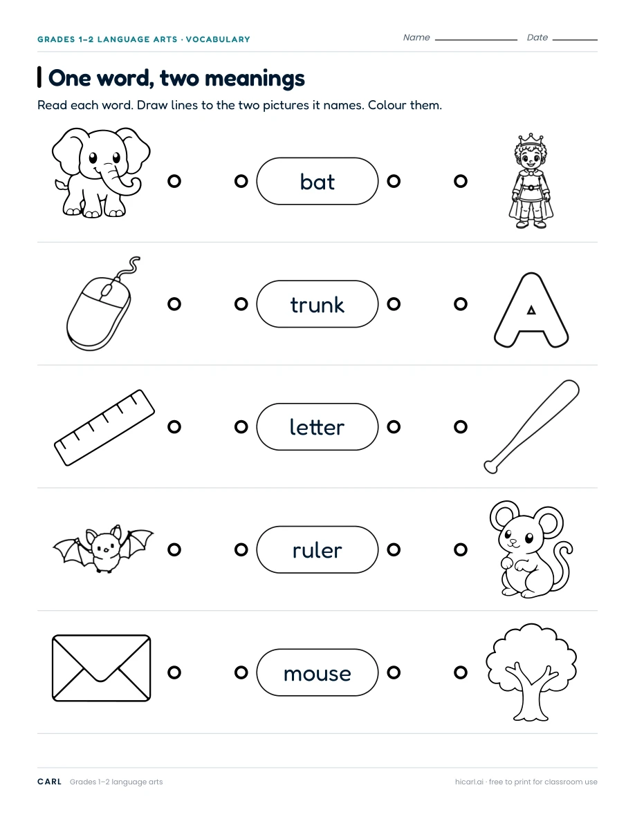 One word, two meanings worksheet preview