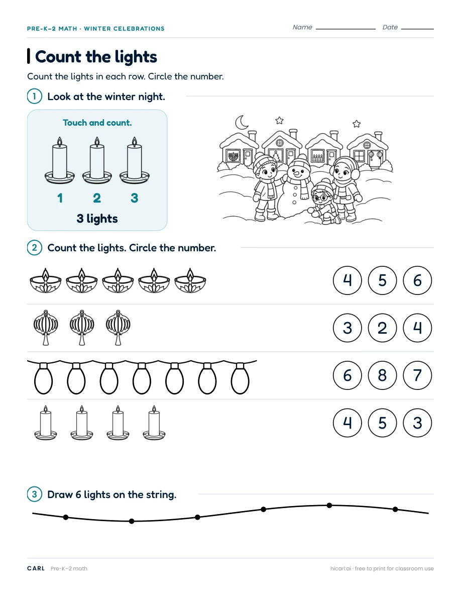 Count the lights worksheet preview