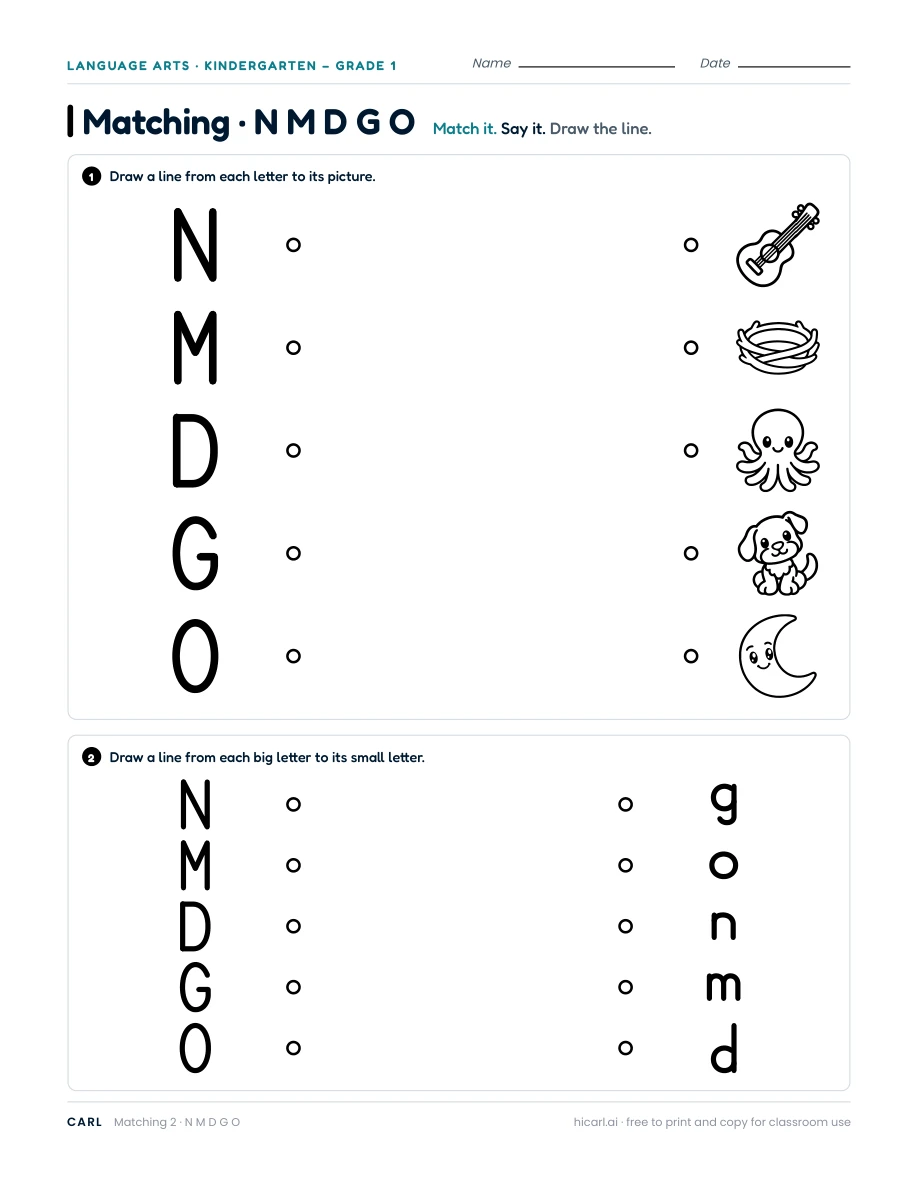 Letter matching worksheets preview