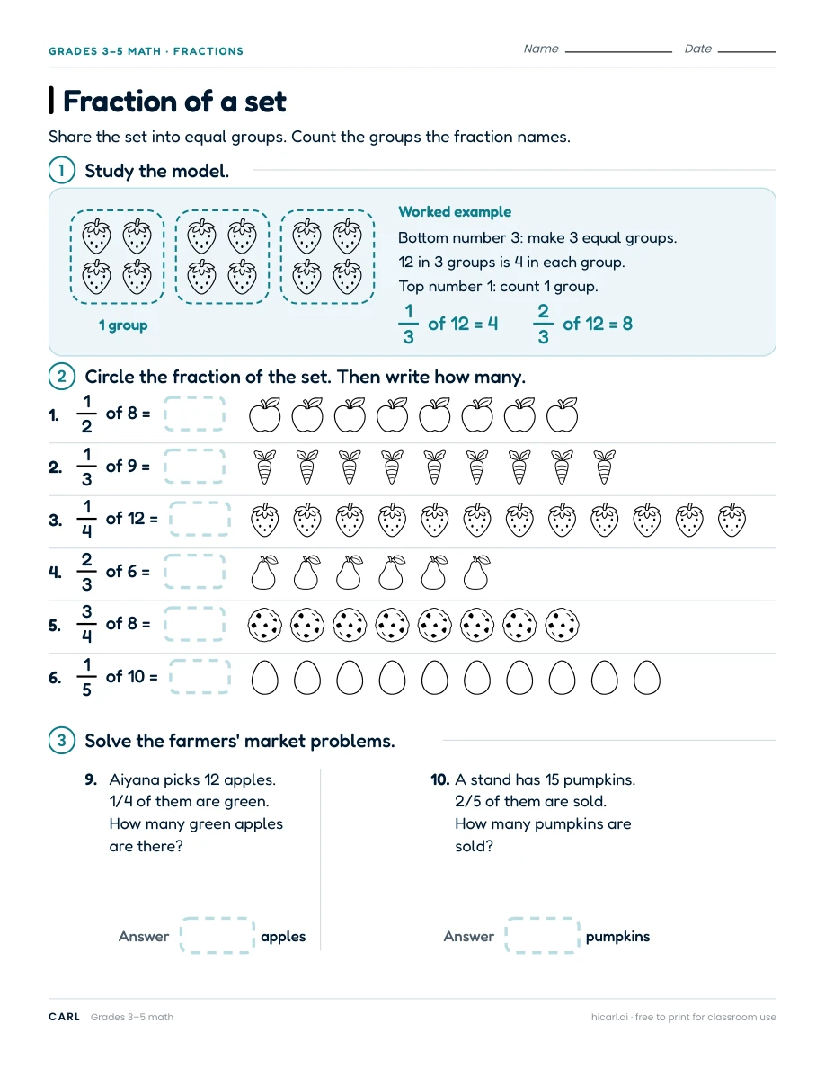 Equivalent fractions and fraction forms worksheets preview