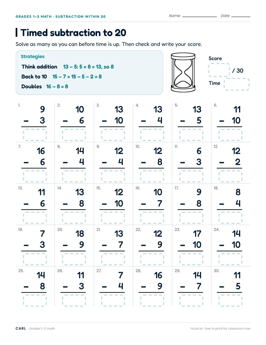 Addition and subtraction fluency worksheets preview