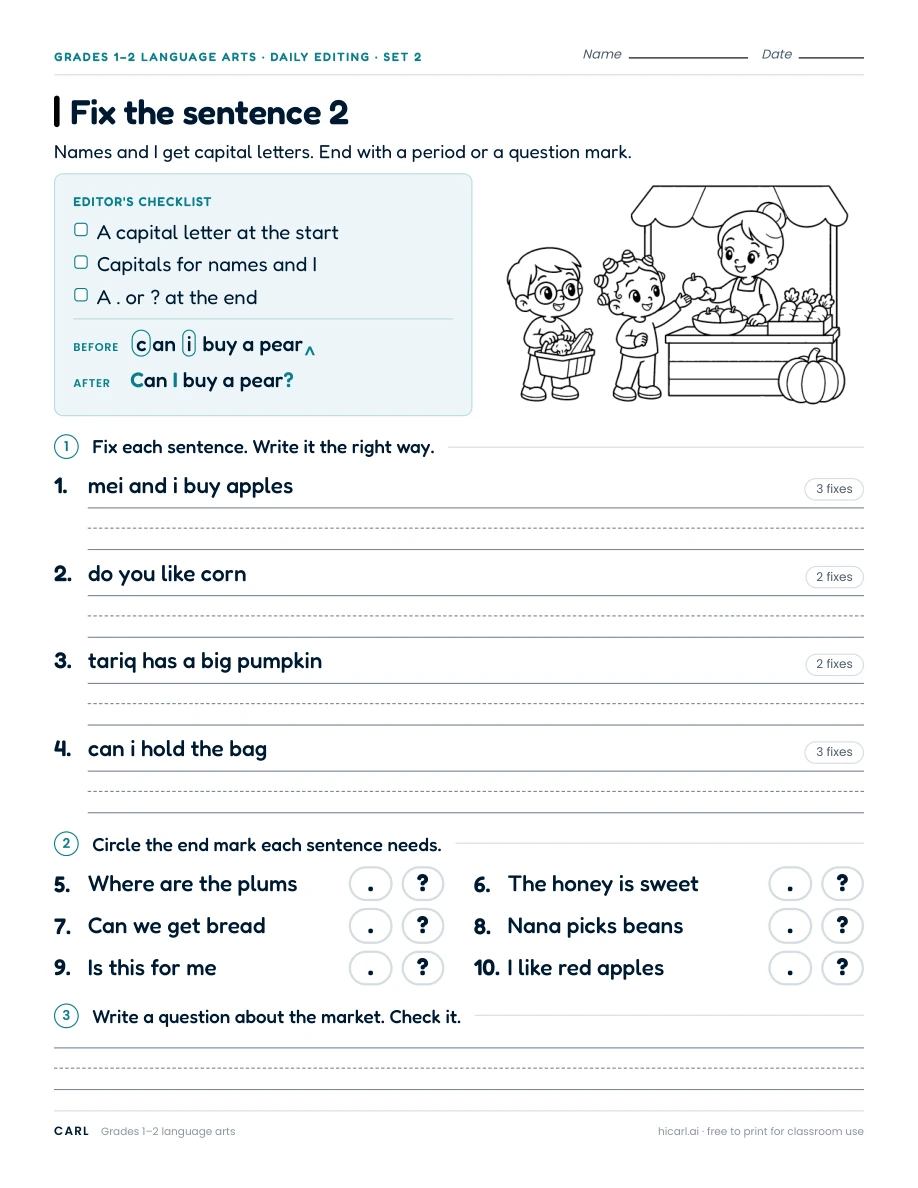 Sentence editing worksheets preview