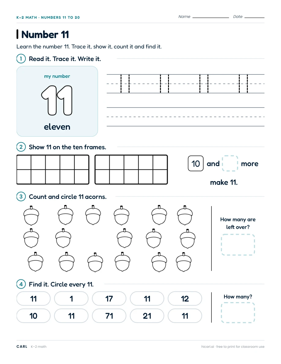 Numbers 0 to 20 worksheets preview