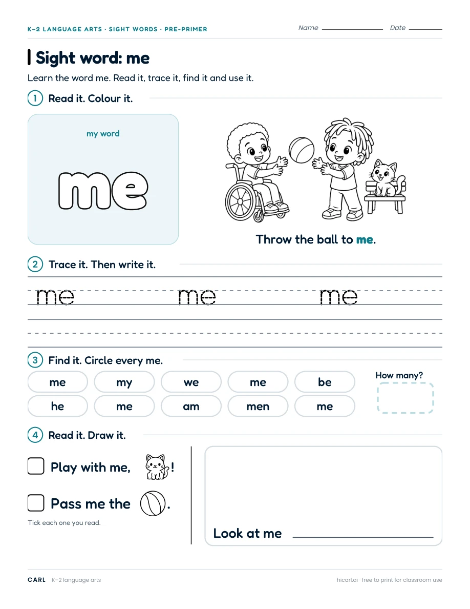 Sight word: me preview