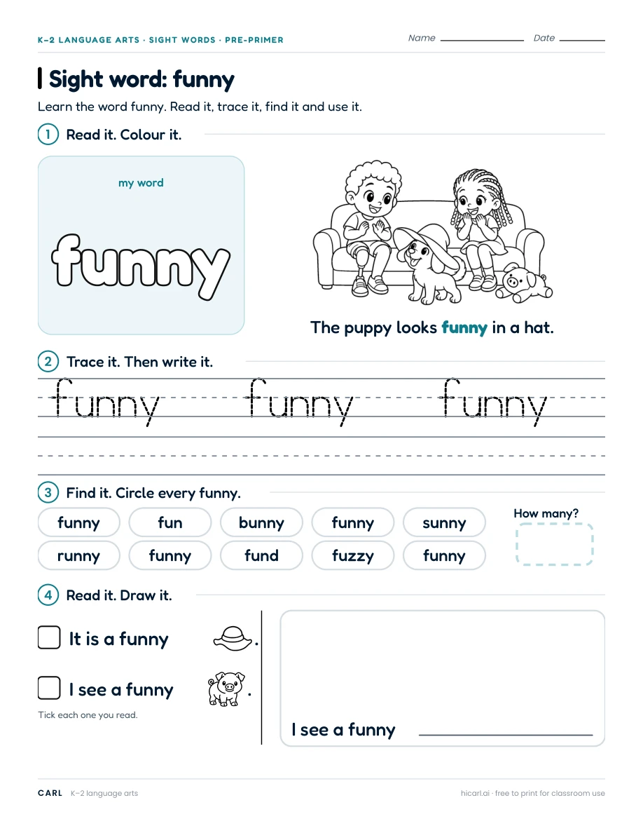 Sight word: funny preview