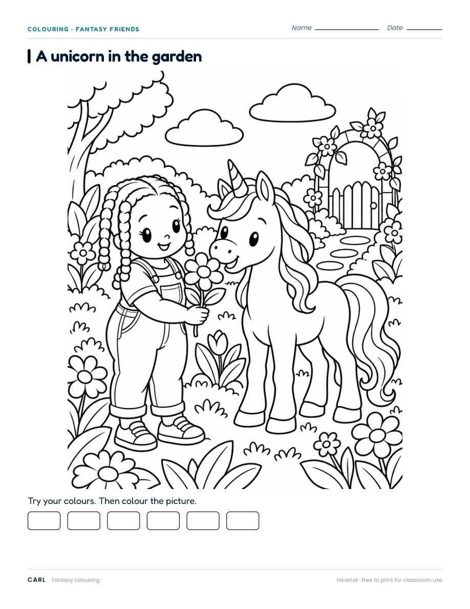Inclusive fantasy friends colouring pages preview