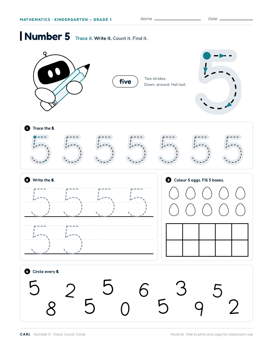 Number 5 worksheet — page 1 of 1