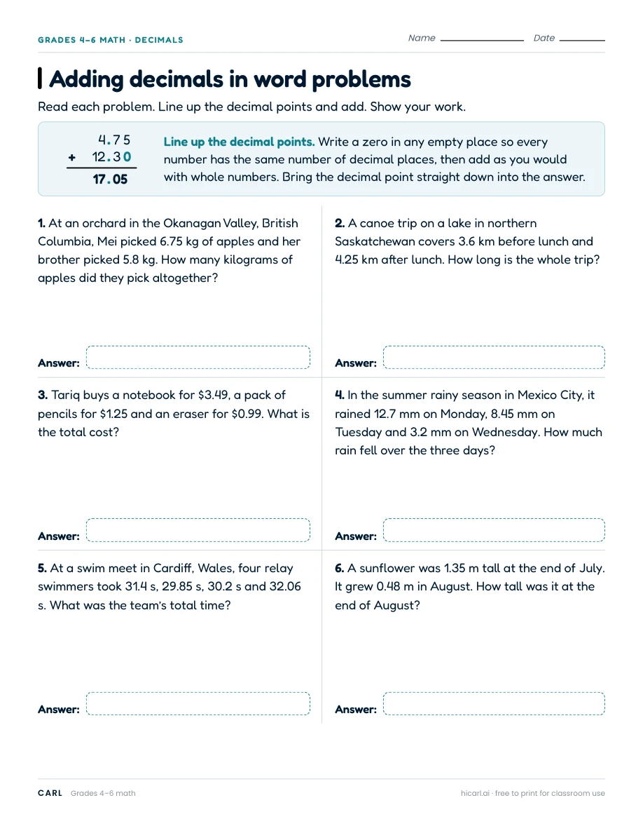 Fraction and decimal story worksheets preview