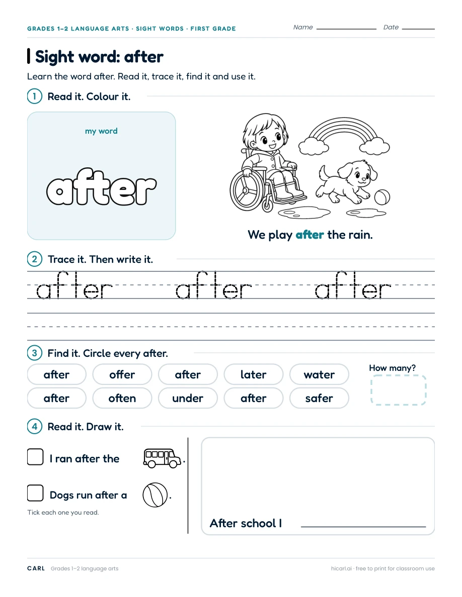 First-grade sight word worksheets preview