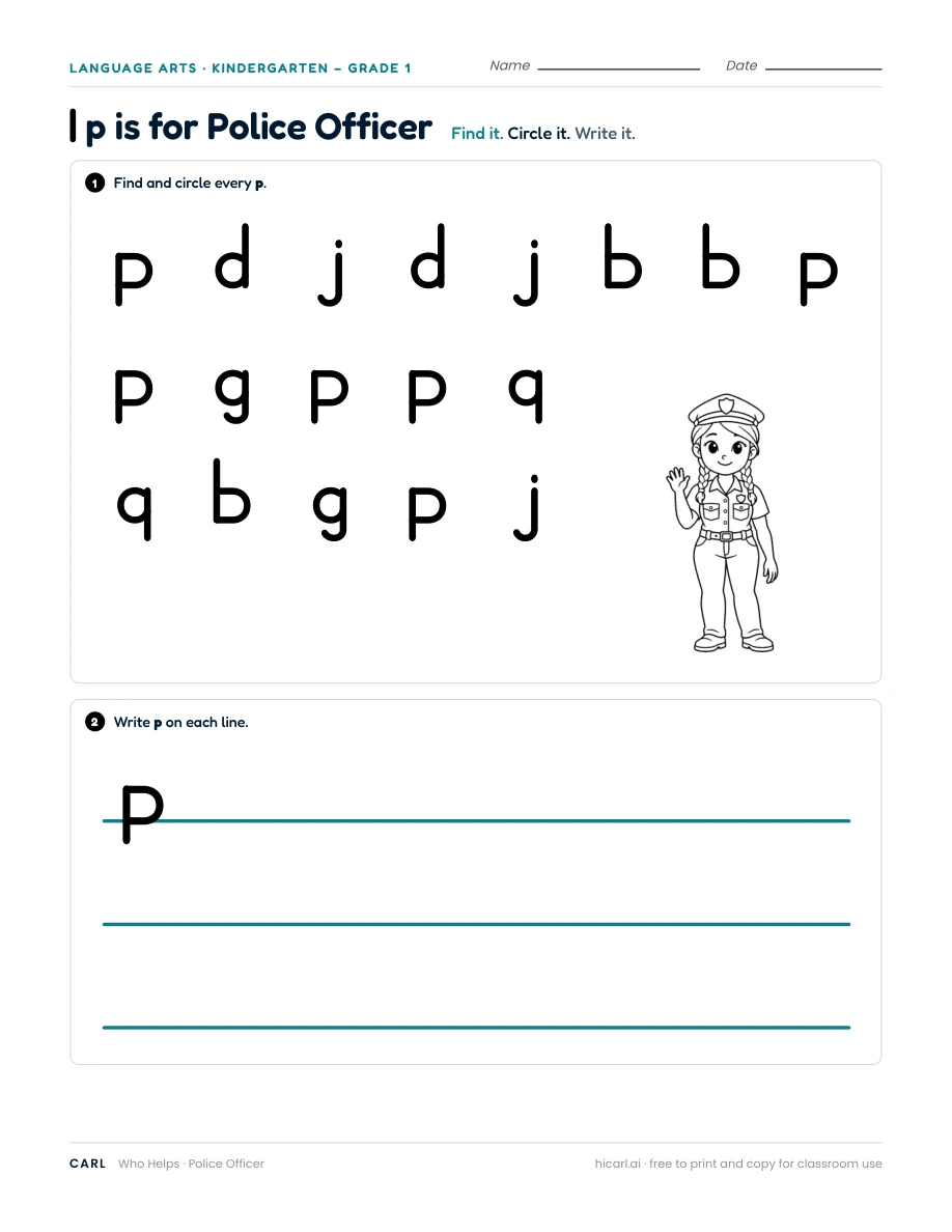 p is for Police Officer — page 1 of 1