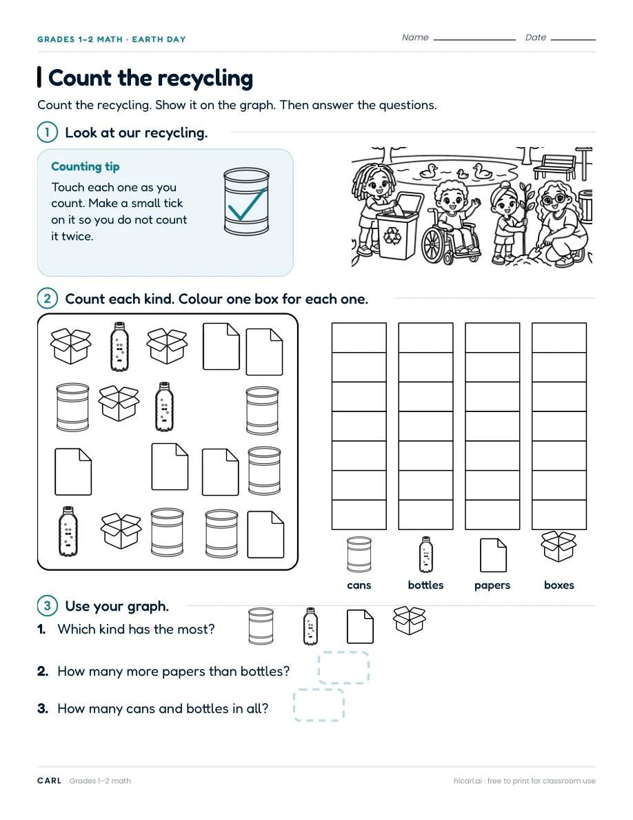 Count the recycling worksheet preview