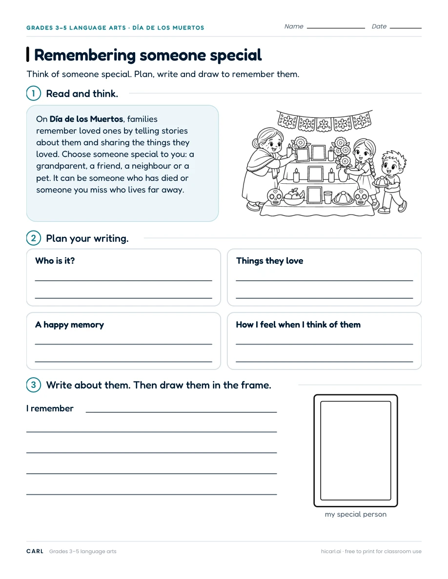Remembering someone special worksheet preview