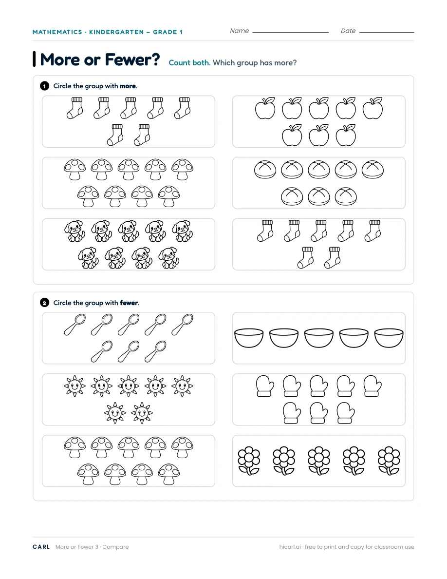 More or fewer, sheet 3 — page 1 of 1