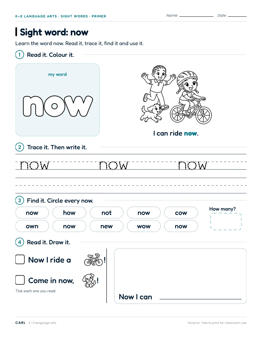 Sight word: now preview