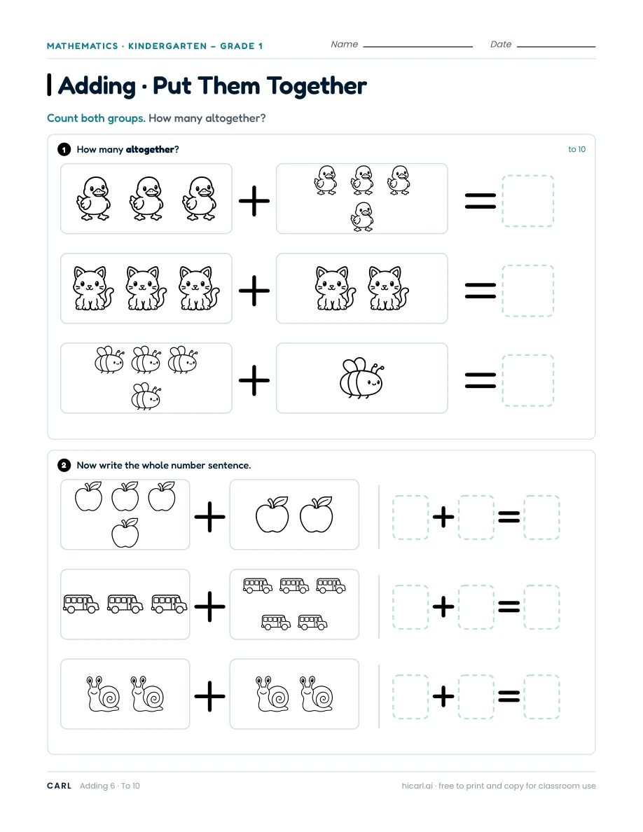 Addition to 10, sheet 6 — page 1 of 1