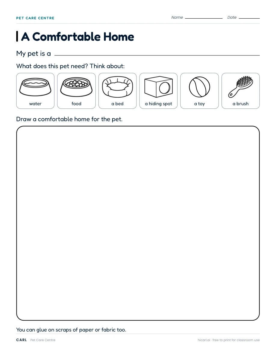 Pet Care Centre: A Comfortable Home worksheet preview