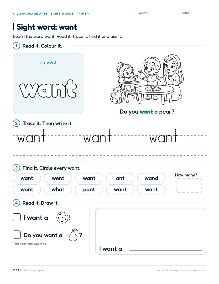 Sight word: want preview