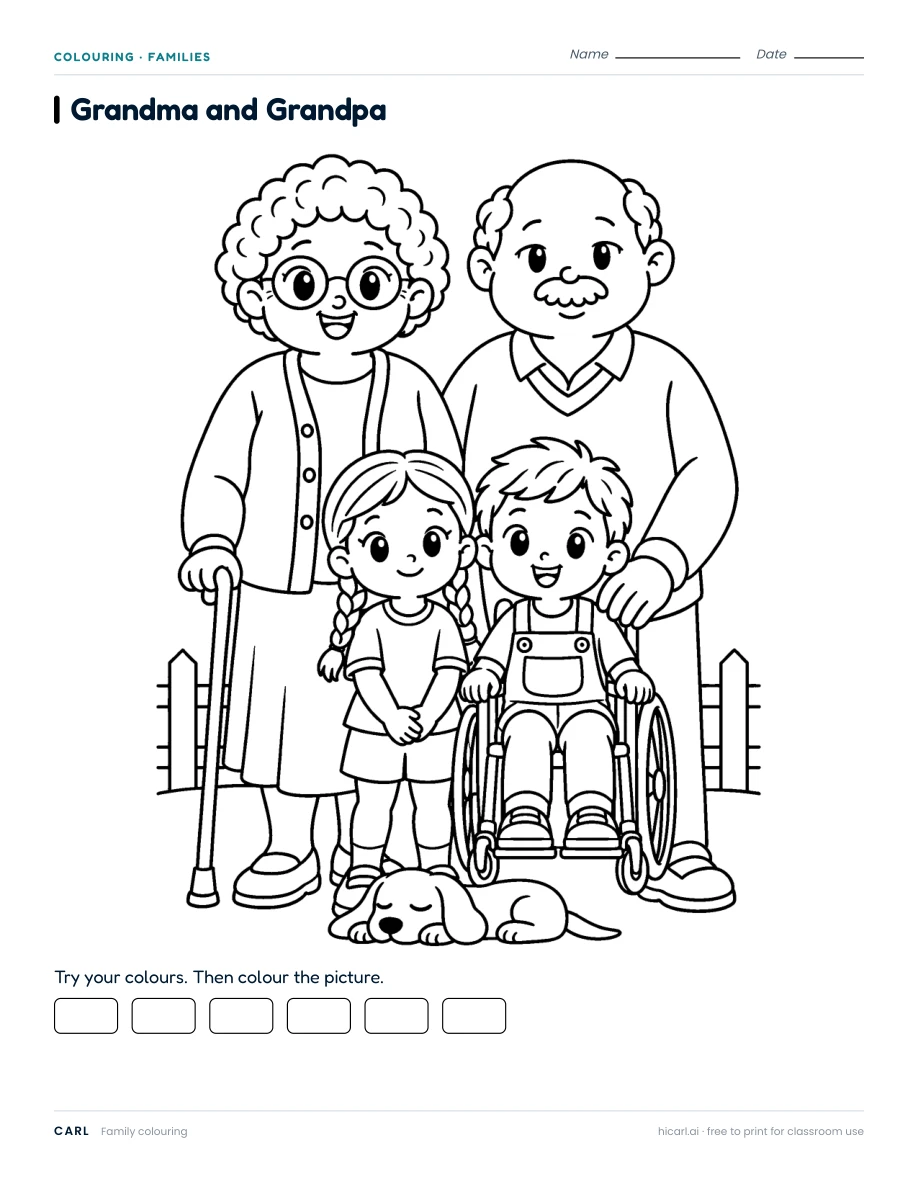 Inclusive family colouring pages preview