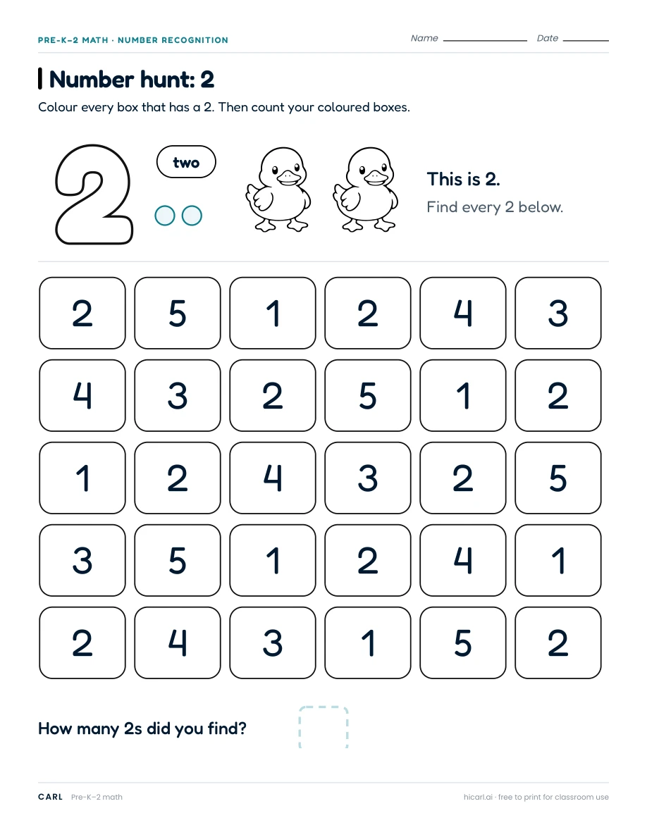 Number hunt: 2 worksheet preview