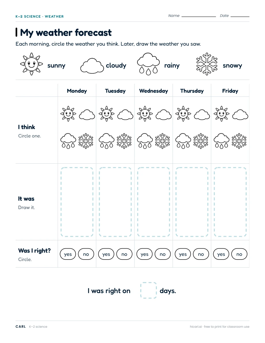 My weather forecast worksheet preview