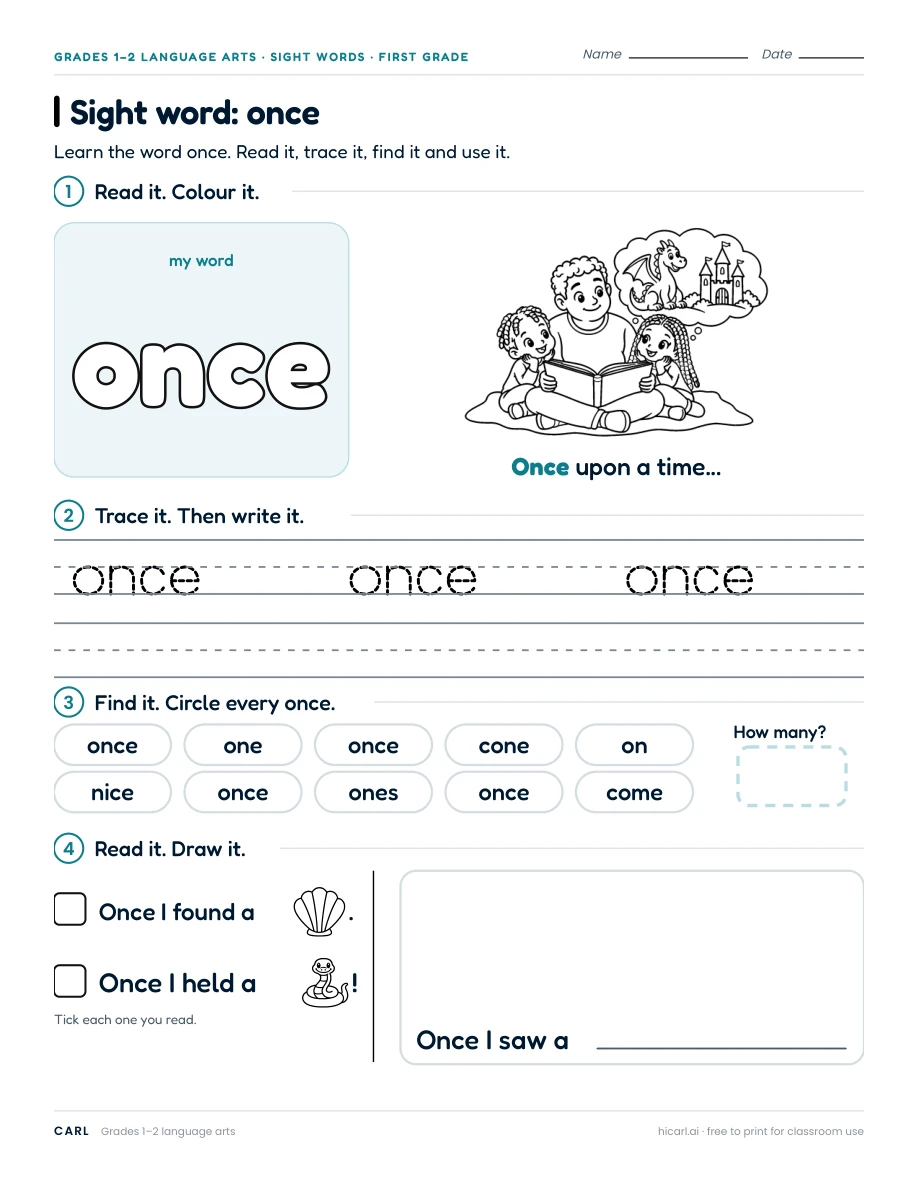 Sight word: once preview