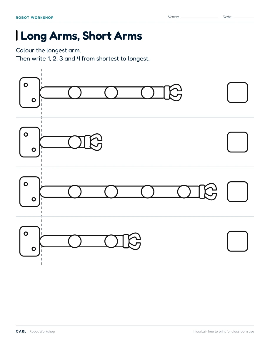 Robot Workshop: Long Arms, Short Arms worksheet preview