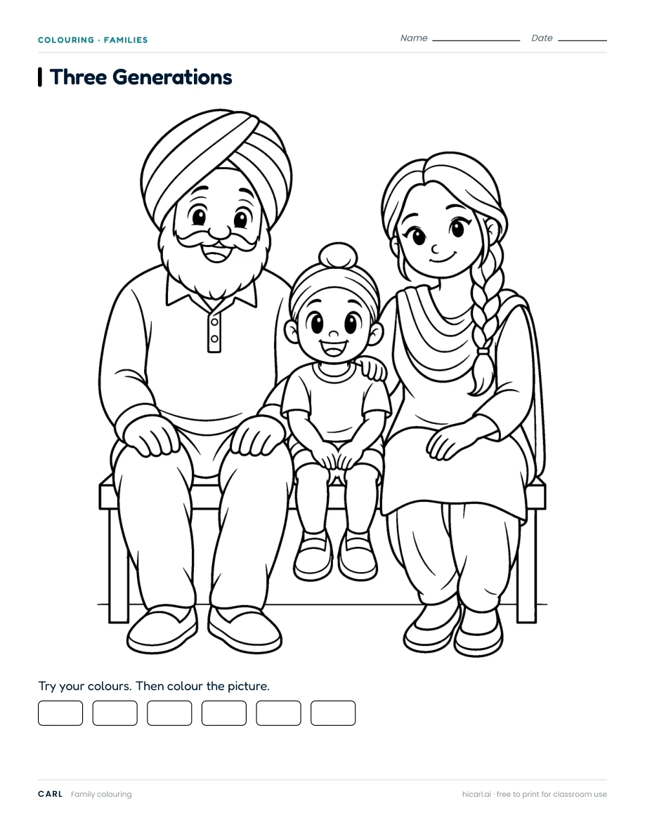 Three Generations colouring page preview
