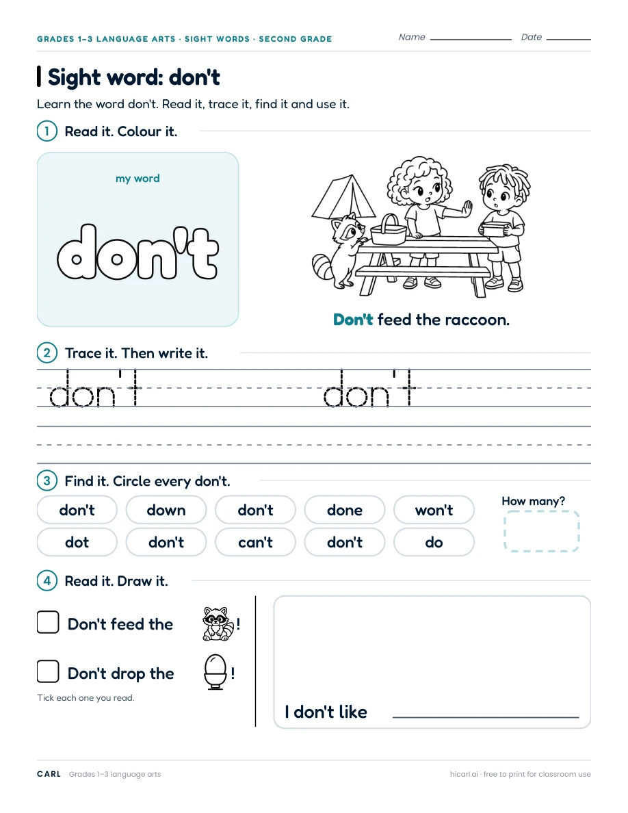 Sight word: don't preview