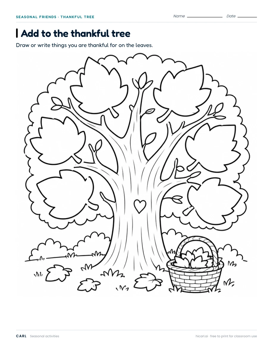 Thankful tree activities preview