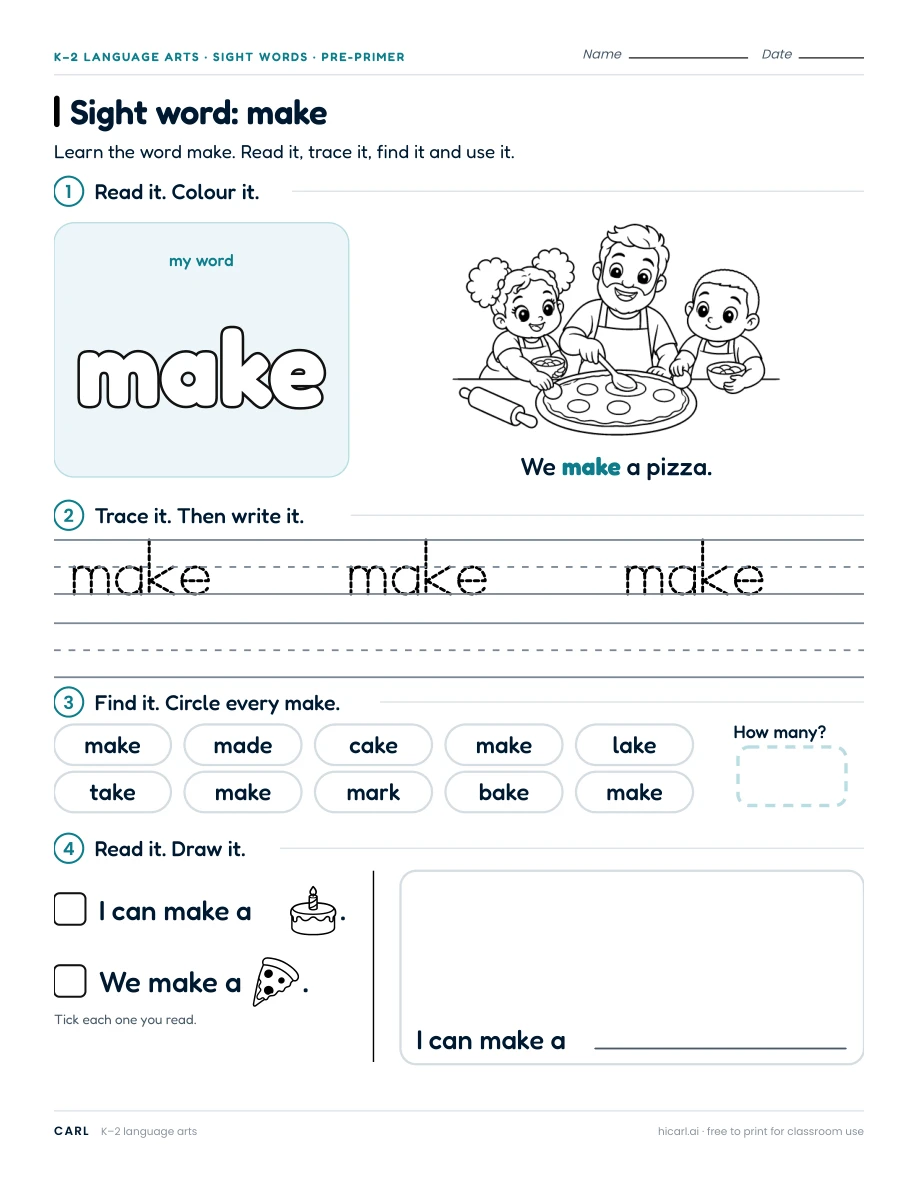 Sight word: make preview
