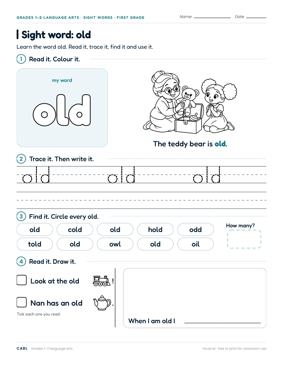 Sight word: old preview