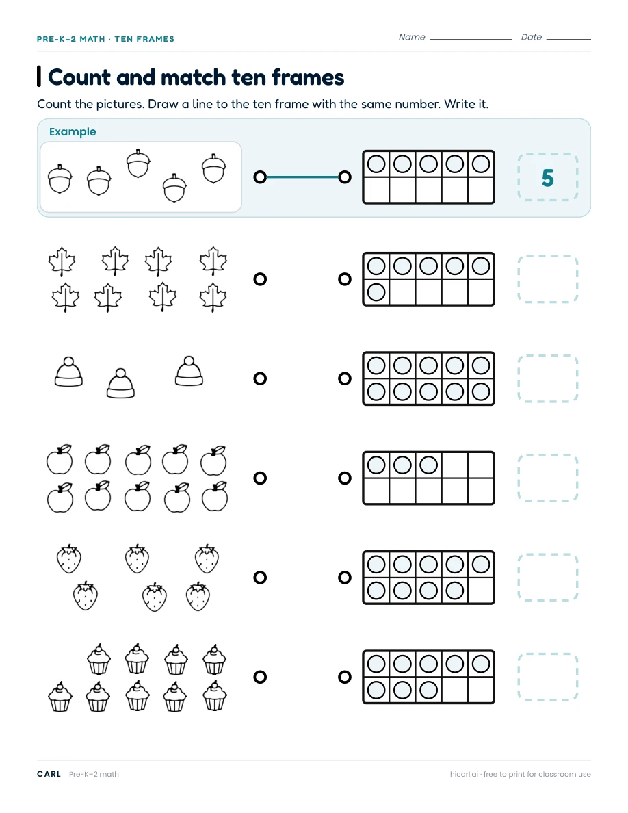 Count and match ten frames preview
