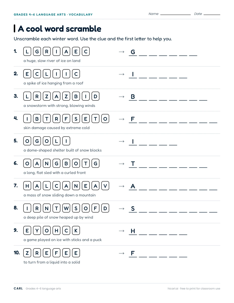 A cool word scramble worksheet preview