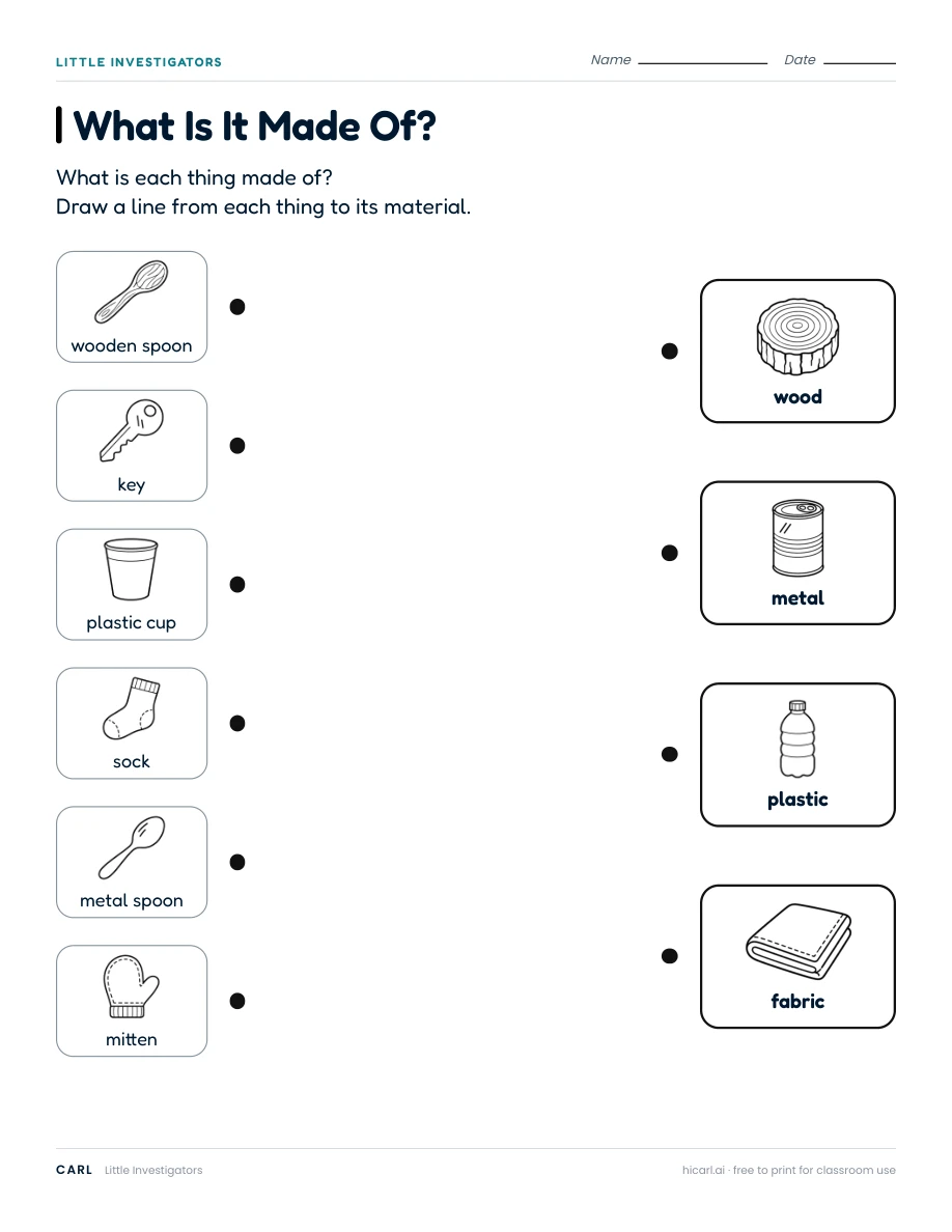 Little Investigators: What Is It Made Of? worksheet preview