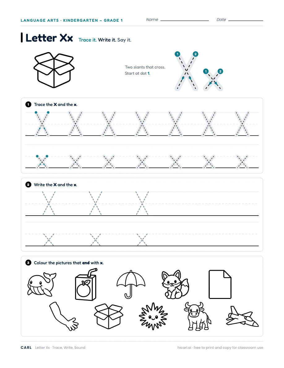 Letter X worksheet — page 1 of 1