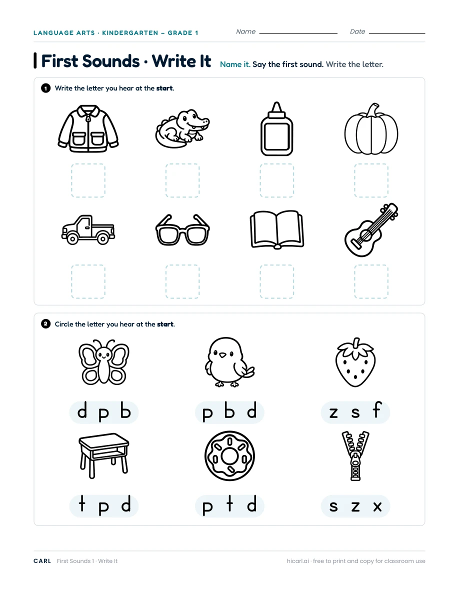 First sounds, last sounds and alphabet order preview